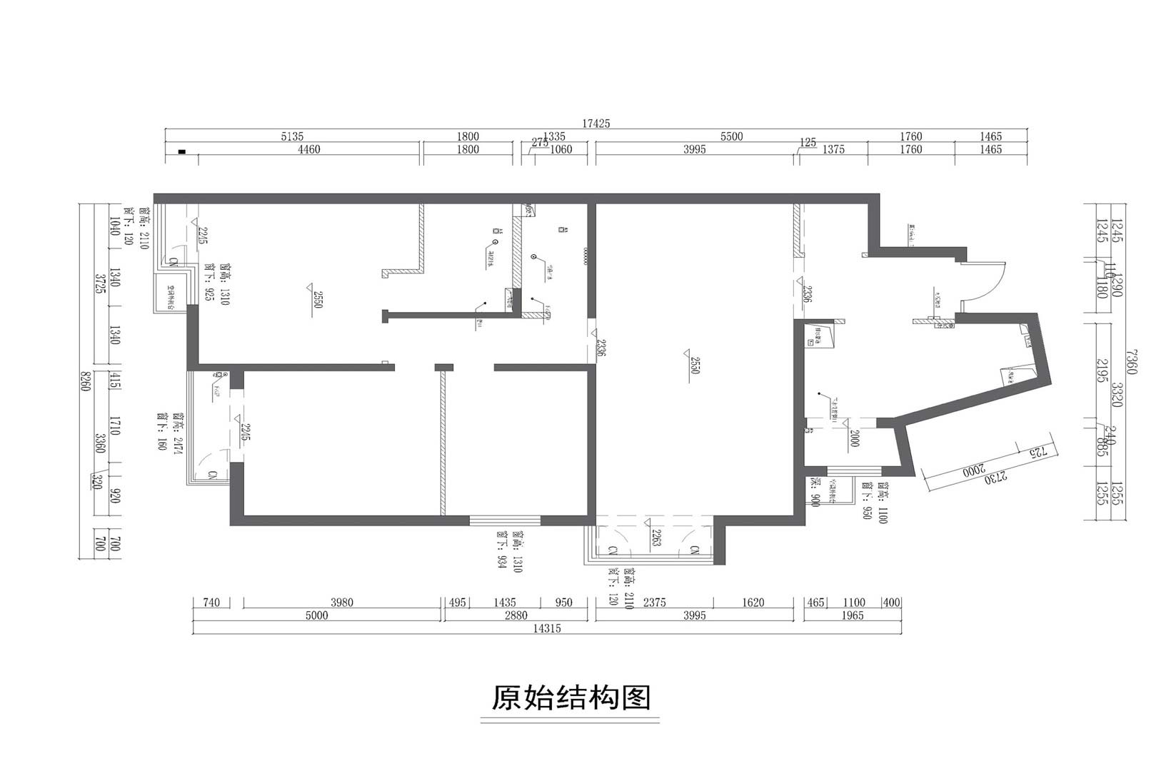 結(jié)構(gòu)圖：整體改造基本上拆除了原本的結(jié)構(gòu)面貌，運(yùn)用借位設(shè)計(jì)重新布局。