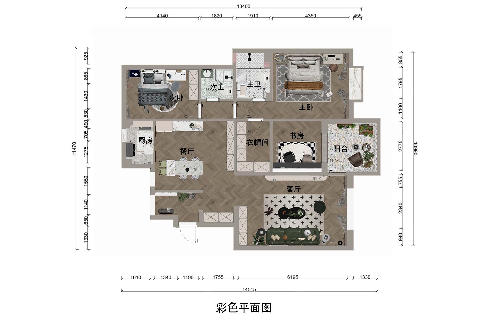 原戶型功能區域劃分較為合理，采光充足，只有原客臥區域與與陽臺隔墻而設。顯得稍有昏暗。根據客戶的使用需求，此區域規劃為書房（下稱書房）